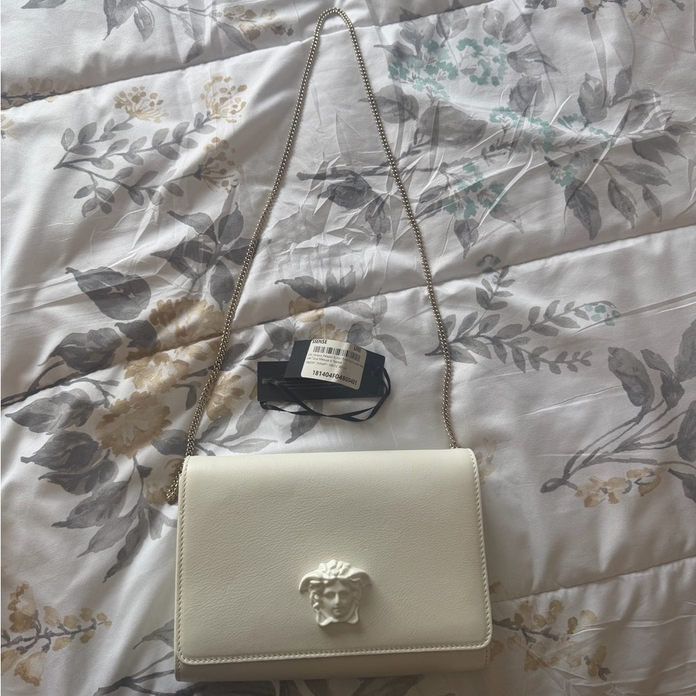 Versace Cream Leather Crossbody Bag with Medusa Detail